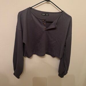 SHEIN Charcoal Button-Up Cropped Long Sleeve